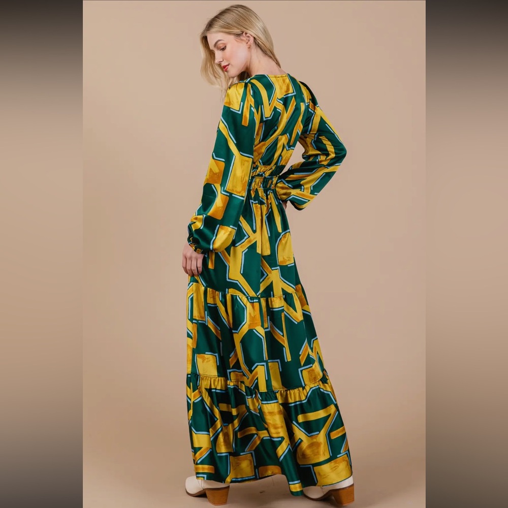 Boho Geometric Print Tiered Maxi Dress - Picture 5 of 6